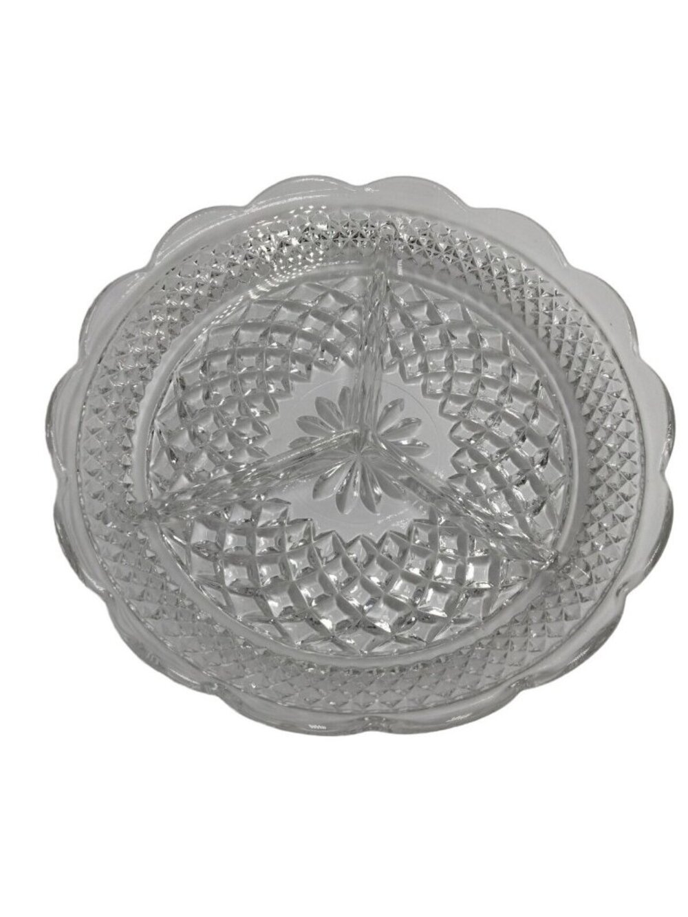Relish Tray Scalloped Edge Vintage Clear Cut Glass Divided 8 inch Wedding Party